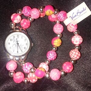 Viva Beads Pink Beaded Watch